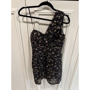 BCBGeneration Black & Metallic Gold One Shoulder Mini Dress Size 2 Party Cocktai